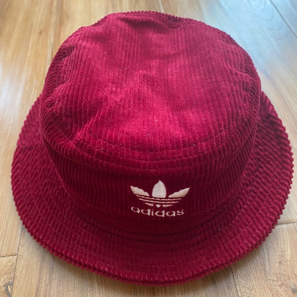 Adidas bucket hat, maroon corduroy